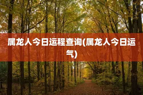 属龙人今日运程查询(属龙人今日运气)