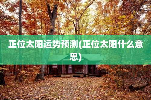正位太阳运势预测(正位太阳什么意思)
