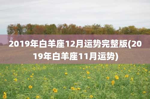 2019年白羊座12月运势完整版(2019年白羊座11月运势)
