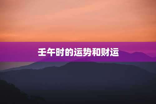 壬午时的运势和财运