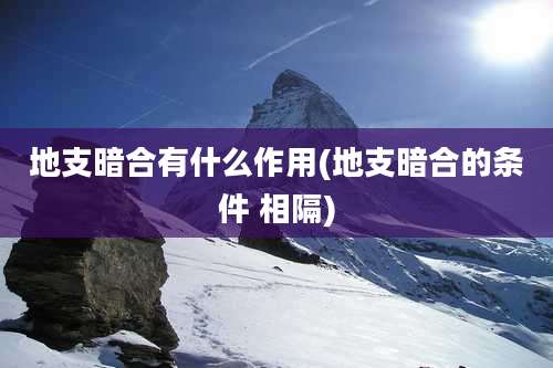 地支暗合有什么作用(地支暗合的条件 相隔)