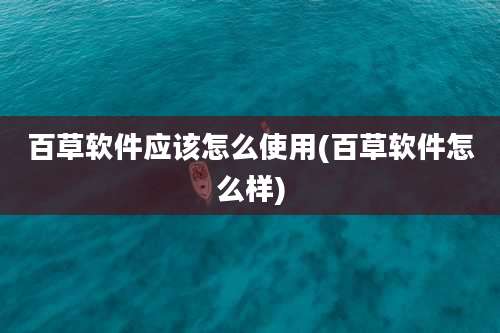 百草软件应该怎么使用(百草软件怎么样)
