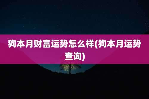 狗本月财富运势怎么样(狗本月运势查询)
