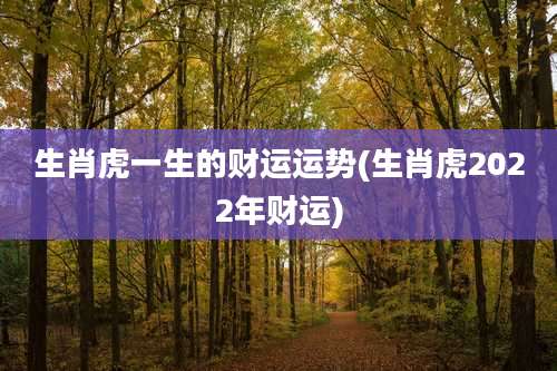 生肖虎一生的财运运势(生肖虎2022年财运)