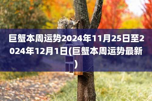 巨蟹本周运势2024年11月25日至2024年12月1日(巨蟹本周运势最新)