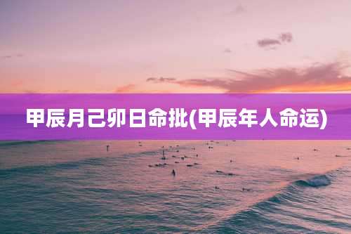 甲辰月己卯日命批(甲辰年人命运)