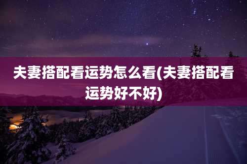 夫妻搭配看运势怎么看(夫妻搭配看运势好不好)