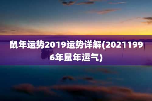 鼠年运势2019运势详解(20211996年鼠年运气)