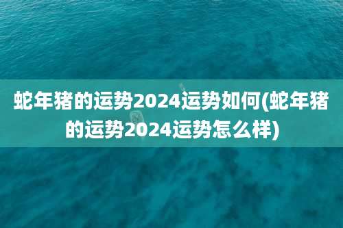 蛇年猪的运势2024运势如何(蛇年猪的运势2024运势怎么样)