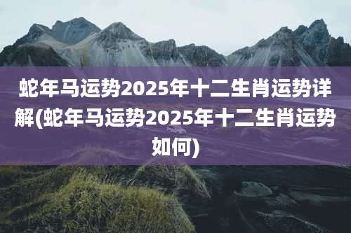 蛇年马运势2025年十二生肖运势详解(蛇年马运势2025年十二生肖运势如何)