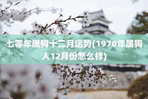 七零年属狗十二月运势(1970年属狗人12月份怎么样)
