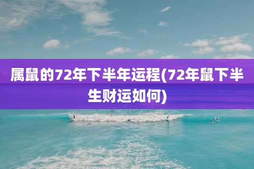 属鼠的72年下半年运程(72年鼠下半生财运如何)